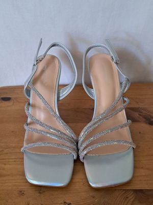 Super Mode silver heeled sandals, 10cm heel, size 38