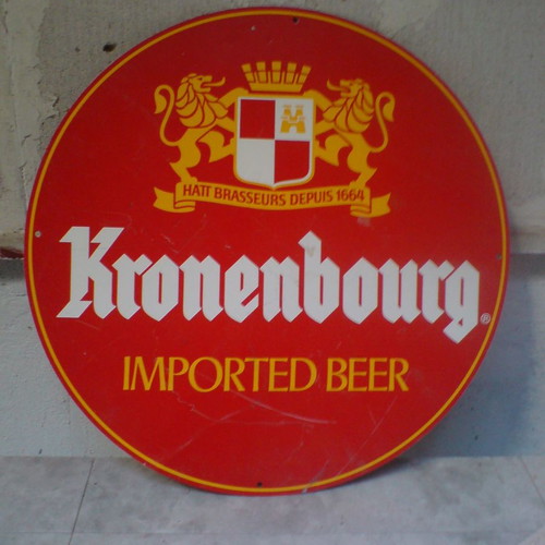 Kronenbourg beer advertising sign used, metal tin