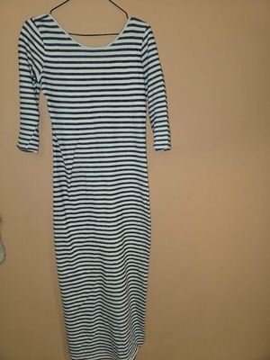 Moutaki rib dress with open back like new, white and blue