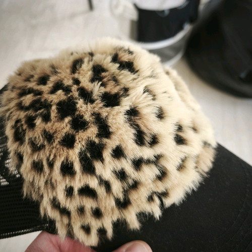 Jockey hat leopard print faux fur teddy style like new