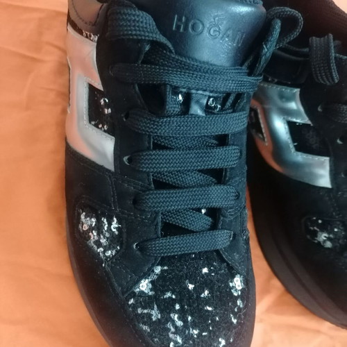 Hogan H222 Sport Shoes Like New Black Suede Velvet with Sequins Size 37
