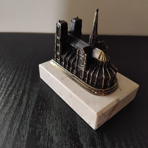 Notre-Dame de Paris vintage souvenir miniature used, metal on marble base