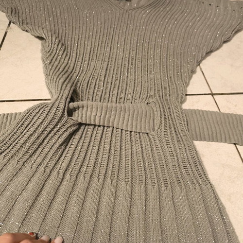 Lurex knitted long gray blouse S/M with belt like new