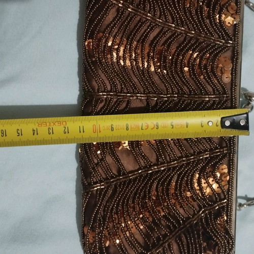 Vintage bag used, brown and bronze with beads
