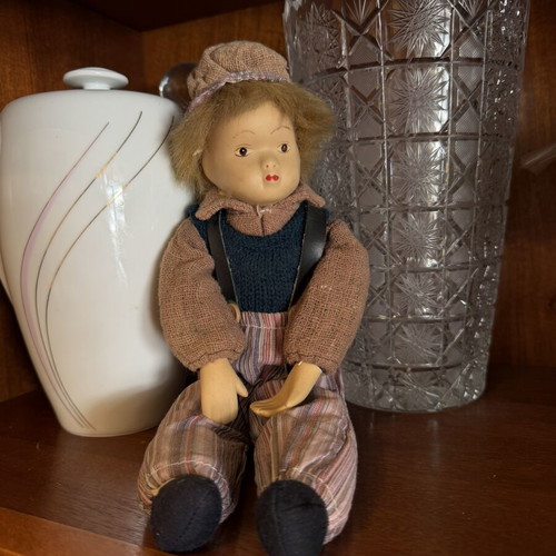Antique handmade porcelain doll used, painted