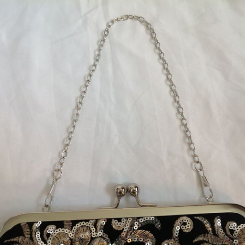 Elegant black clutch bag with sequins and floral embroidery, new