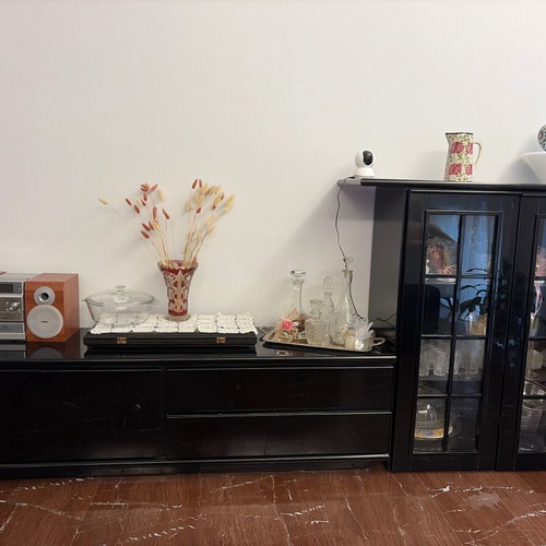 Living room cabinet set, black lacquer, 2 pieces