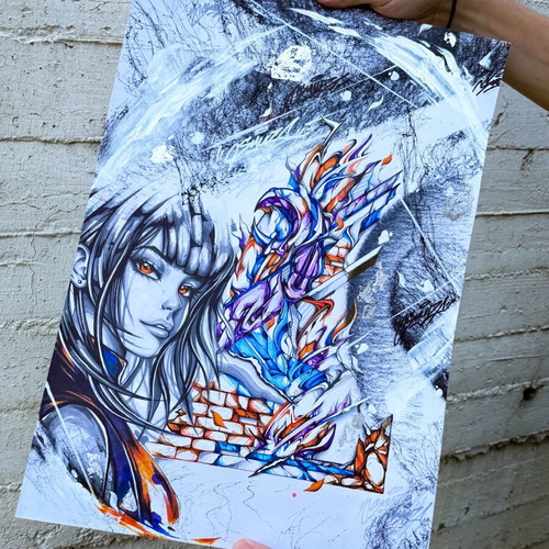 End of Summer graffiti original artwork, mixed media on paper