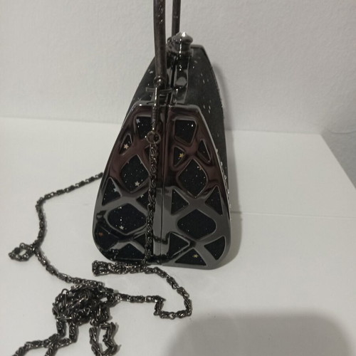Evening bag black with glitter and shoulder chain like new