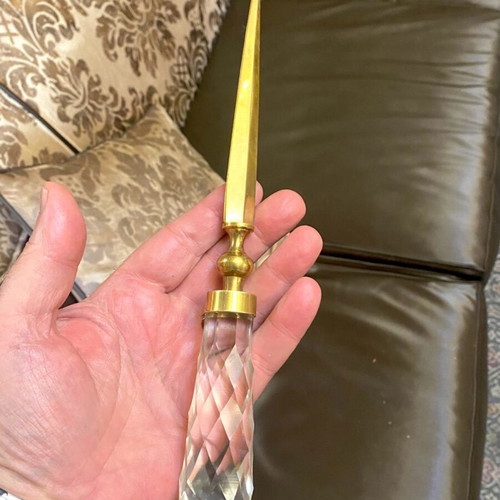 Collectible brass letter opener like new with crystal handle
