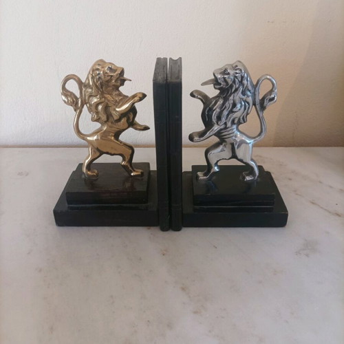 Bookends used, bronze with wood