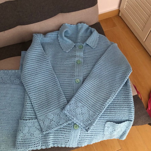 Handmade knitted set new L blue