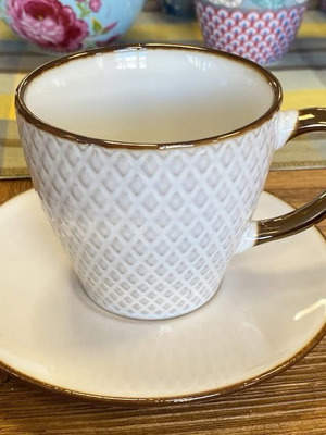 Cup with saucer for double Greek coffee and tea, new, earthenware