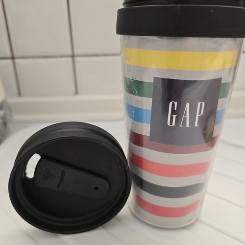 GAP beverage thermos used, colorful stripes