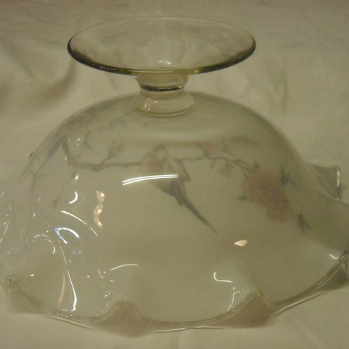 Vintage fruit bowl used, double white glass with swallows