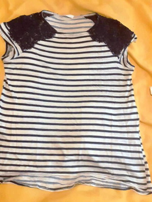 Women's Promod striped mako blouse navy blue and white like new, size M/L