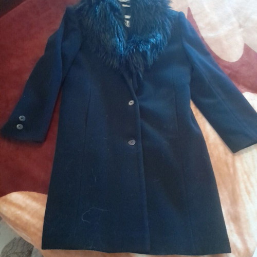 Wool coat Veto with detachable eco fur like new, black XL
