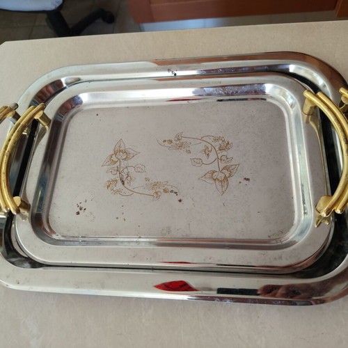 Serving trays, set of 2, chrome plated, different sizes
