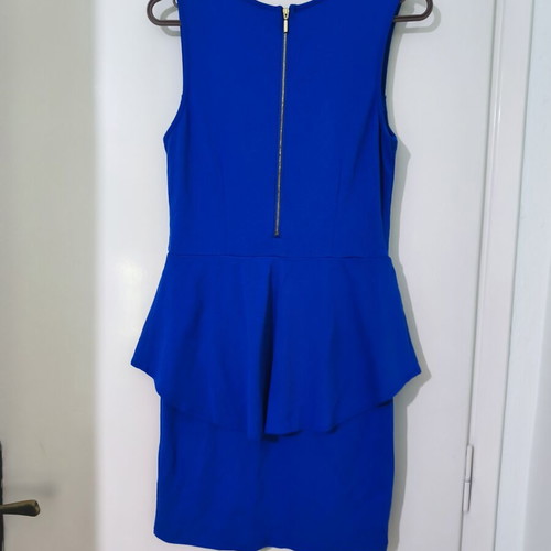 Peplum Style Blue Midi Dress like new with black mesh detail