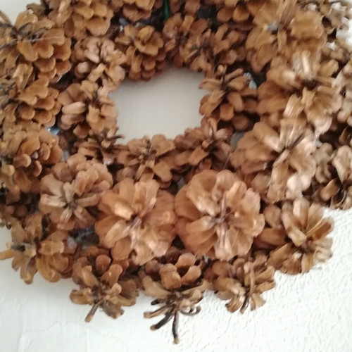 Wreath made of Greek opened pine cones used