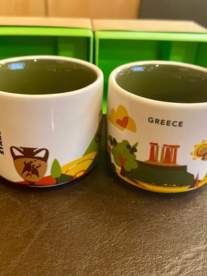 Starbucks espresso ornament cups Greece new, set of 2, boxed