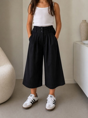 Sisley Young black linen culotte wide leg pants new with tag