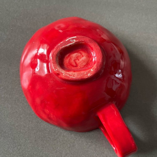 Vintage handmade ceramic red cup like new