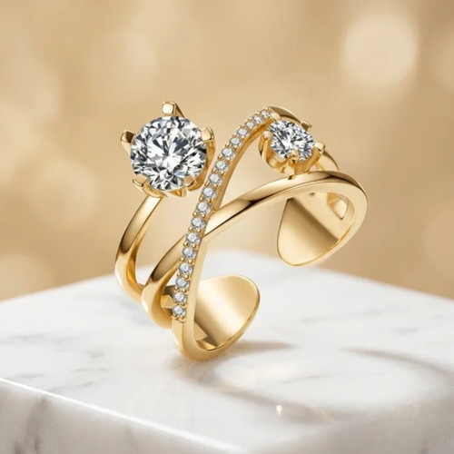 Silver 925 Gold-Plated Adjustable Zircon Ring