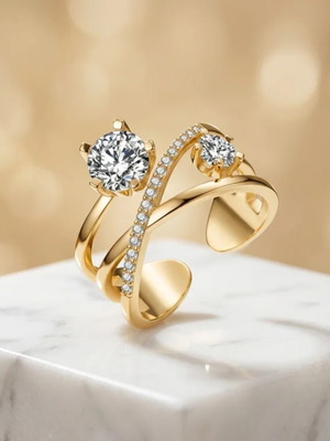 Silver 925 Gold-Plated Adjustable Zircon Ring