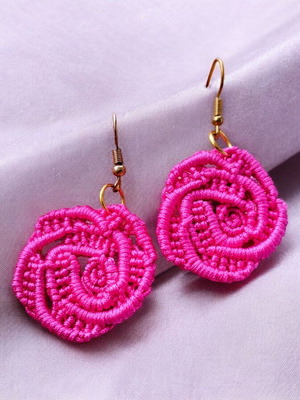 Handmade Boho Rose Micro Macrame Earrings made to order pink gold