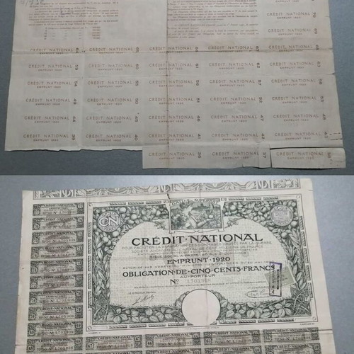 Credit National Emprunt 1920 used with redemption coupons
