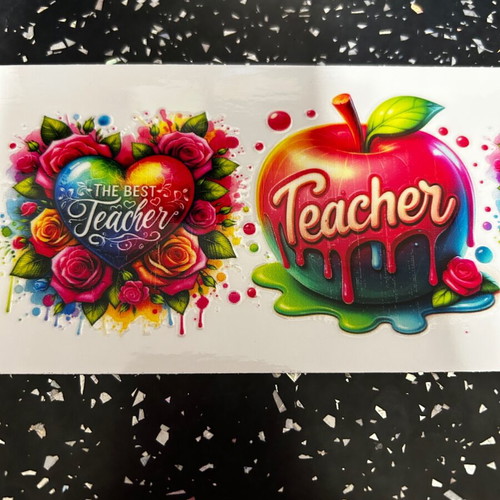 Mugs new with best teacher sticker, set of 2