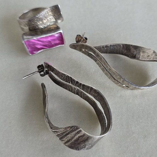 Silver 925 ring and earrings set, handmade by Greek designer