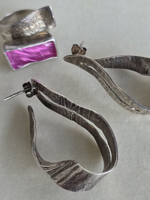 Silver 925 ring and earrings set, handmade by Greek designer