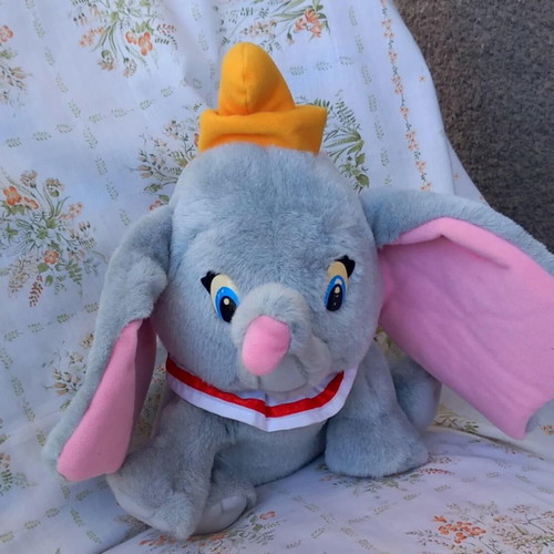 Vintage Dumbo Disney plush elephant 27cm like new, gray with pink ears