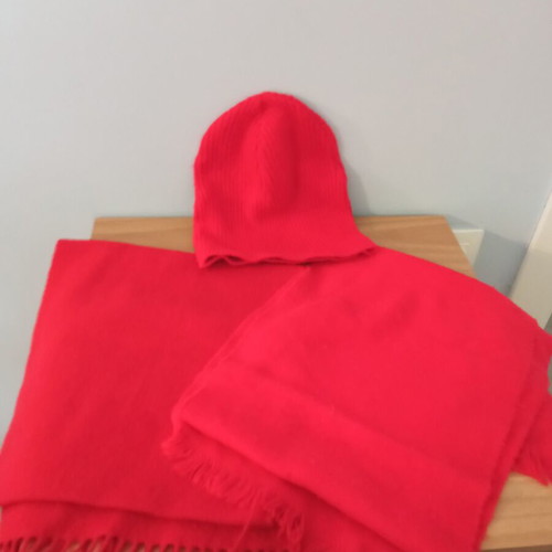 Set of 2 red scarves and red beanie like new (3 pieces)