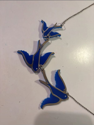 Gold necklace with blue birds used from accessorize