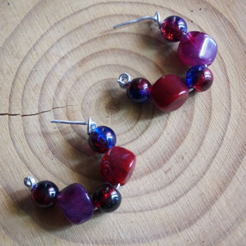 Handmade earrings with beads new, blue and red