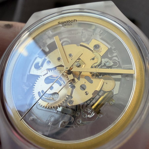 Swatch MY Time Golden Jelly Unisex Watch new, white and gold