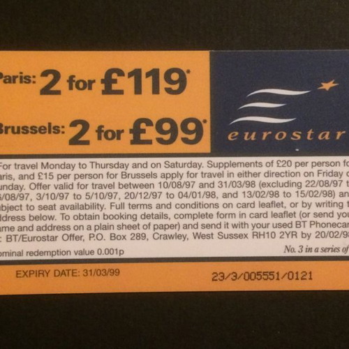 Eurostar BT Special Edition phonecard used