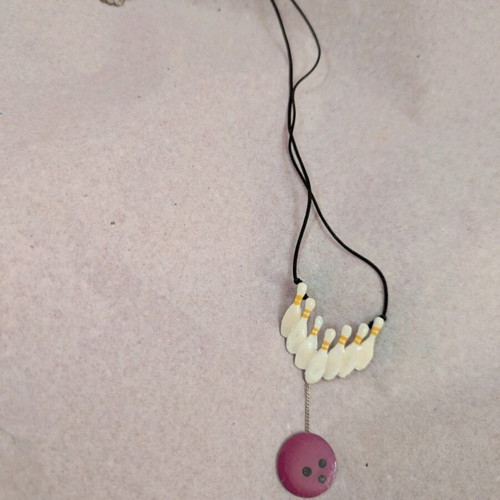Bowling necklace like new, silver and enamel