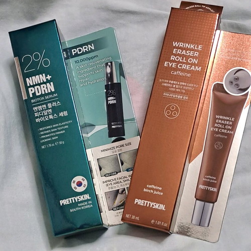 Prettyskin K-Beauty Glow Duo new, NMN + PDRN Serum & Caffeine Eye Roller