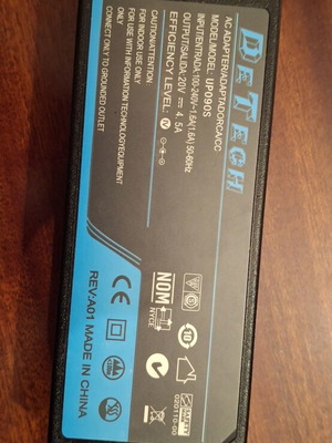 DeTech UP090S power supply 20V 90W 4.5A for Lenovo laptops used