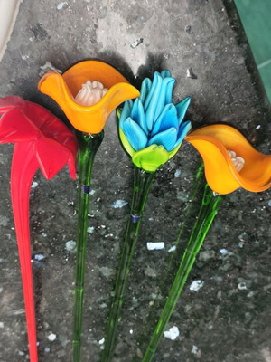 Σετ 4 χειροποίητα vintage λουλούδια από γυαλί Murano style σαν καινούργια