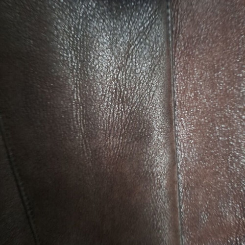 Mouton leather coat like new, brown with detachable hood