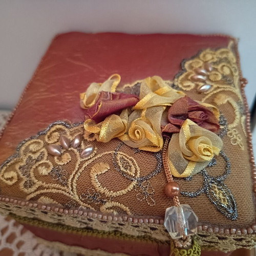 Vintage hanger and box in cinnamon orange color