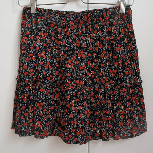 Skort with polka dots, red flowers and gold details, new, size S