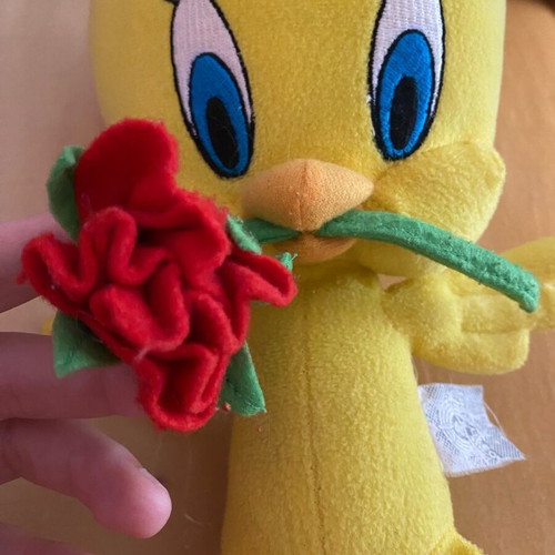 Tweety plush used with rose, authentic Looney Tunes product