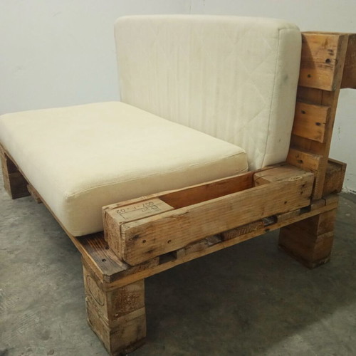 Sofa set from pallets with Ikea Pello armchair and Solsta Pallbo stool, like new