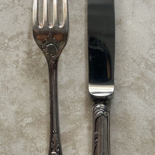 Christofle silver-plated knife 19.5cm and fork 17cm like new